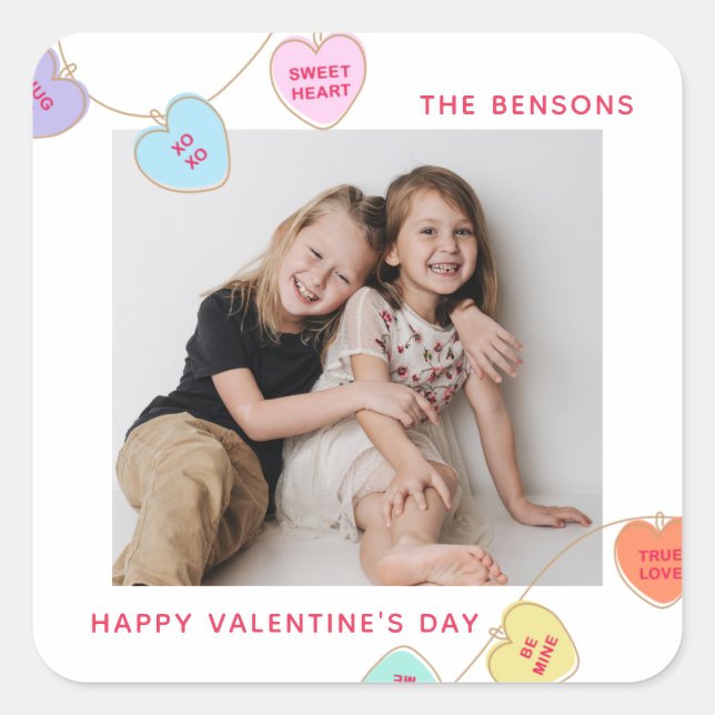 Photo Heart Candy Valentine's Day Square Sticker (Front)