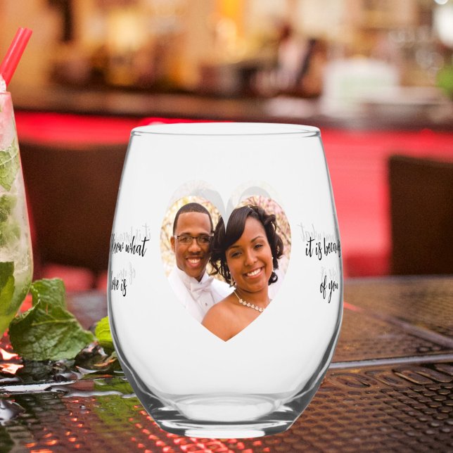 Photo heart couple love quote stemless wine glass (Creator Uploaded)