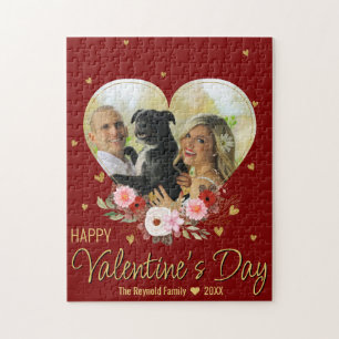 Photo Heart Gold Glitter Heart Valentine's Day Red Jigsaw Puzzle