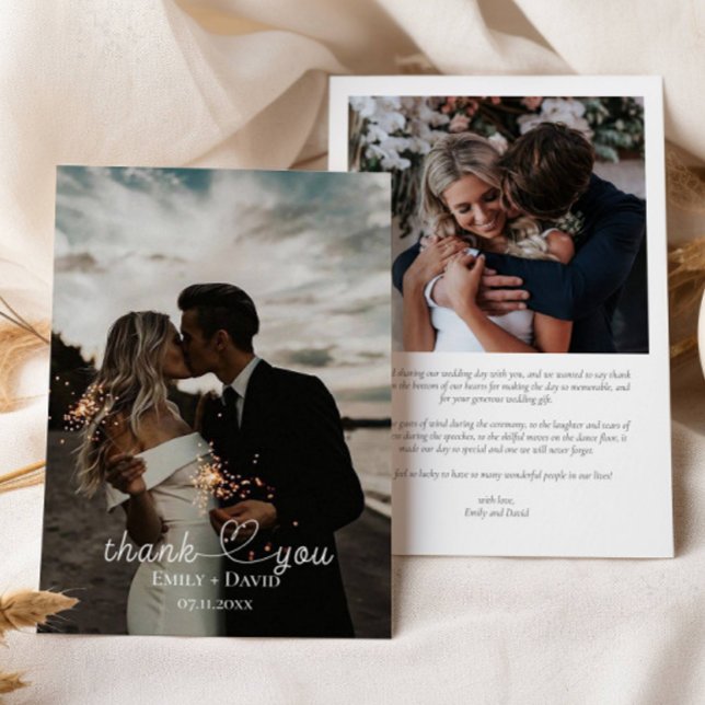 Photo Heart Hand-Lettered Wedding Thank You  (Creator Uploaded)