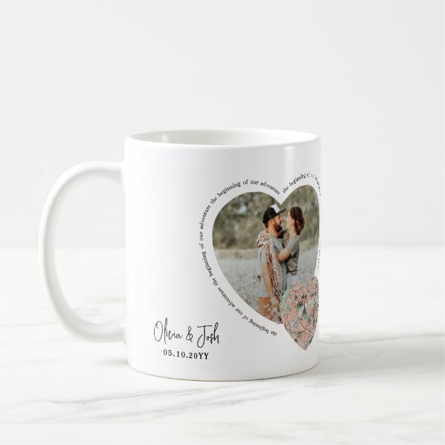 Photo heart location map personalised engagement coffee mug (Left)