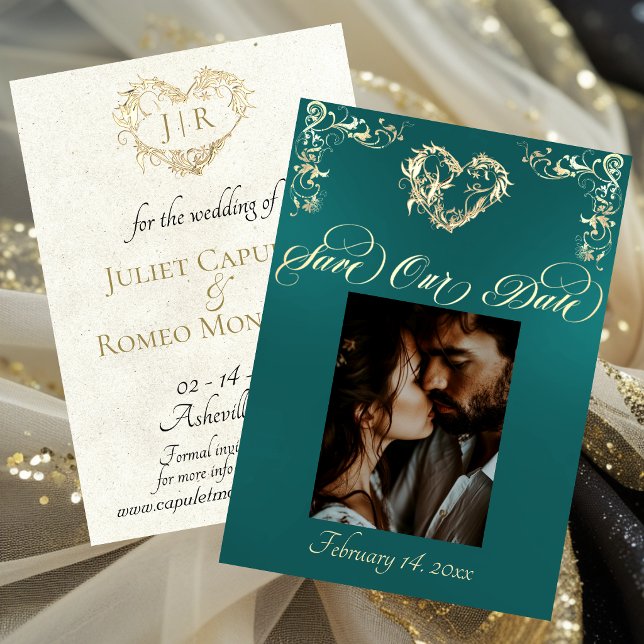 Photo & Heart Monogram - Teal Save The Date (Creator Uploaded)