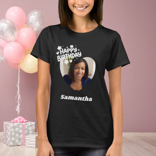 Photo heart name birthday black T-Shirt