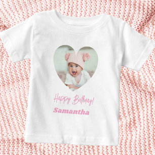 Photo heart name birthday girl pink baby T-Shirt