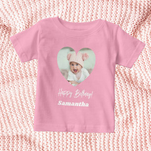 Photo heart name birthday girl pink baby T-Shirt