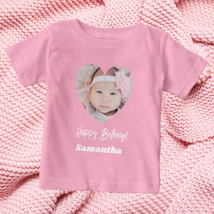 Photo heart name birthday girl pink baby T-Shirt