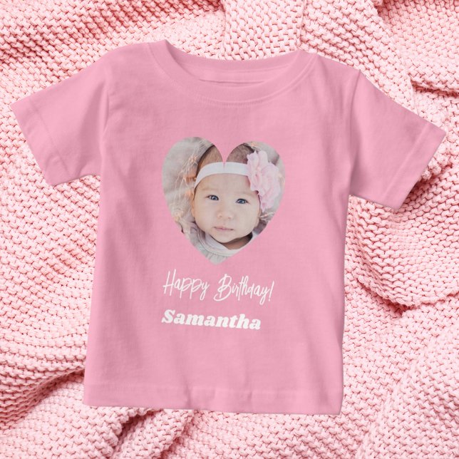 Photo heart name birthday girl pink baby T-Shirt (Creator Uploaded)