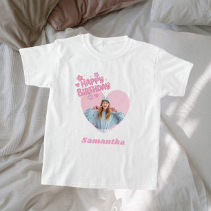 Photo heart name birthday girl pink T-Shirt