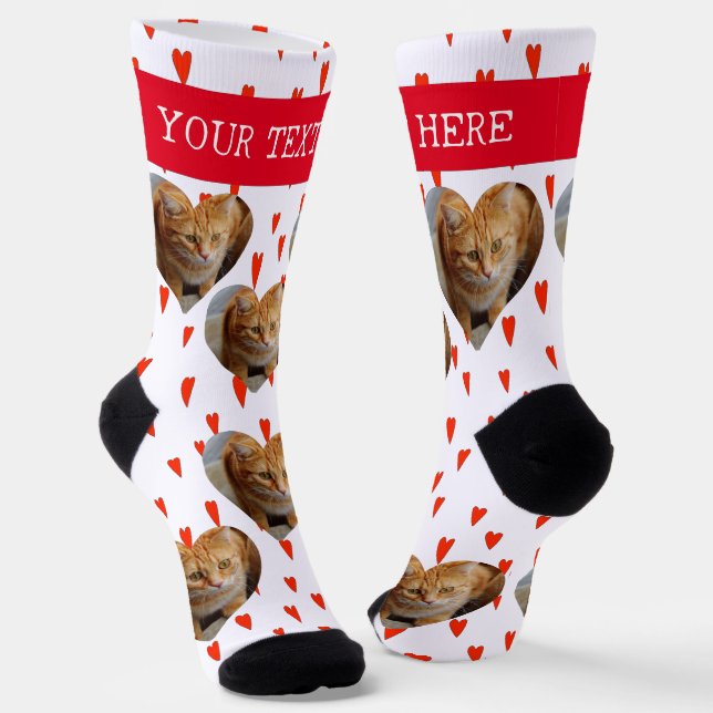 Photo Heart Pet Cat Dog Personalised   Socks (Angled)