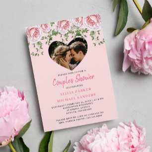 Photo heart pink Valentine couples shower Invitation
