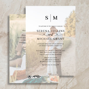Photo Heart Script QR Code Wedding Invitation