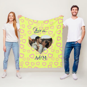 Photo Heart Template Yellow & Pink Fleece Blanket