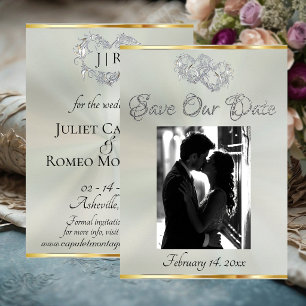 Photo, Hearts & Ribbon - Pastel Sage/Silver Save The Date