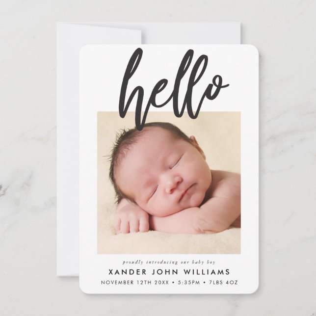 PHOTO HELLO modern minimal new baby thank you Card (Front)