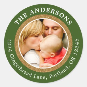 Photo Holiday Address Label Round Glitter Border