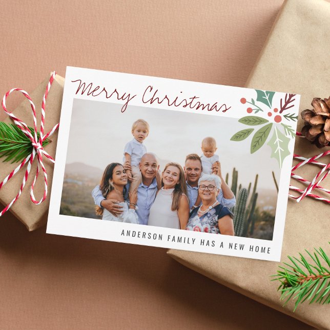 Photo Holiday Berry Foliage Christmas Moving Announcement (Creator Uploaded)