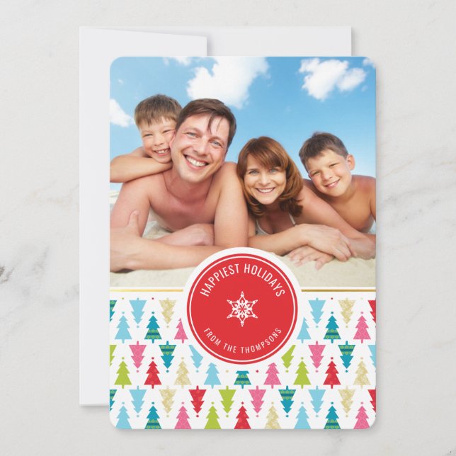 PHOTO HOLIDAY CARD bright christmas tree pattern (Front)