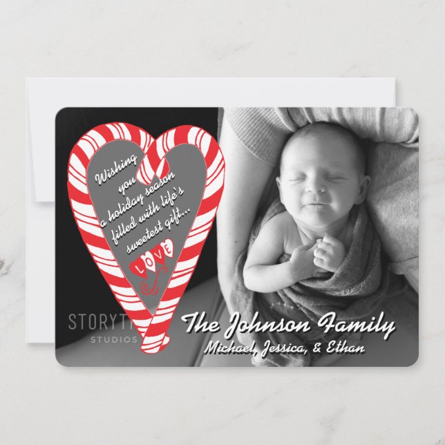 Photo Holiday Card: Candy Cane Heart Photo (Front)