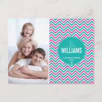 PHOTO HOLIDAY CARD chevron glitter pink jade green