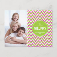 PHOTO HOLIDAY CARD chevron glitter pink lime green