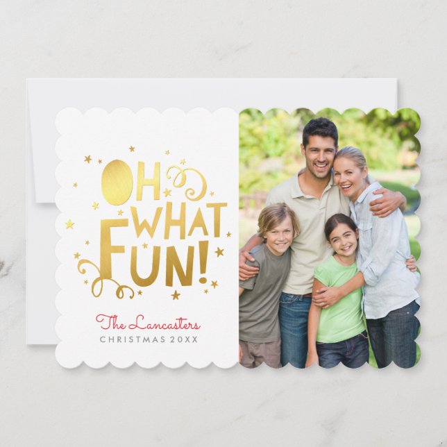PHOTO HOLIDAY CARD fun festive gold oh what fun (Front)