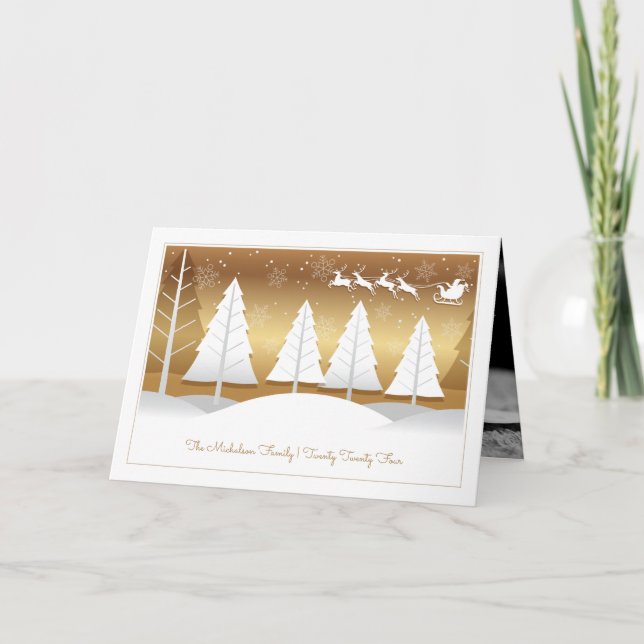 PHOTO HOLIDAY CARD | Golden Santa Claus Flight (Front)