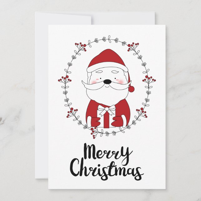 PHOTO HOLIDAY CARD | Merry Christmas Doodle Santa (Front)