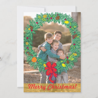 Photo Holiday Card: Merry Christmas Wreath Photo