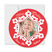 Photo Holiday Card: Red Merry Christmas Snowflake