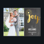 PHOTO HOLIDAY chalkboard brushed type gold joy<br><div class="desc">NOTE the gold foil effect is a printed picture Send and extra special message with style and pizzazz this year... Personalised with your details & photos my modern holiday products are sure to stand out from the flurry of greetings your friends and family will receive this season and will make...</div>