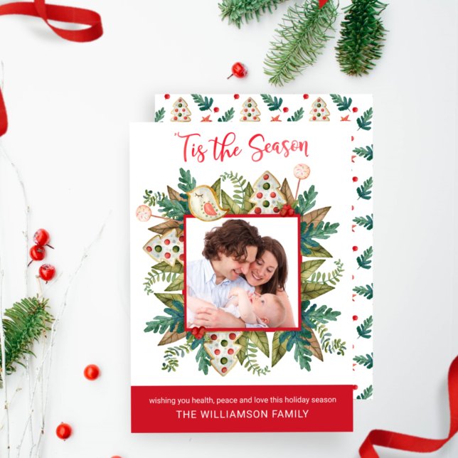 Photo, Holiday Cookies and Greenery Tis the Season Card (Creator Uploaded)