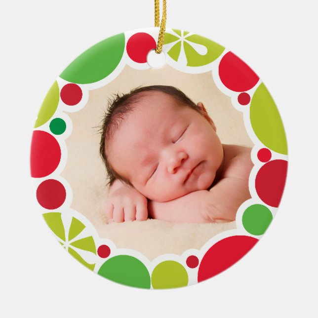 PHOTO HOLIDAY DECOR bright colourful bauble wreath Ceramic Tree Decoration (Front)