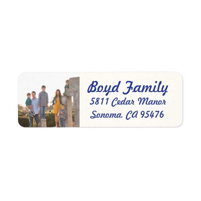 Photo Holiday Return Address Labels: Blue & White Label (Front)