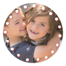 Photo Holiday Sticker: White & Red Dot Frame Photo