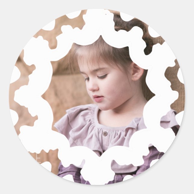 Photo Holiday Sticker: White Snowflake Photo Classic Round Sticker (Front)