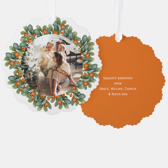 Photo Holiday Wreath Personalised Christmas Tree Decoration Card (Front/Back)
