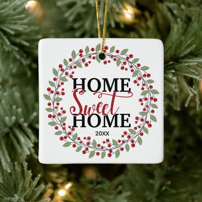 Photo Home Sweet Home Christmas Tree Ceramic Ornament (Tree)