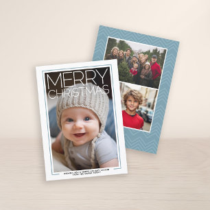 Photo - huge Merry Christmas - Baby Blue Accents Holiday Card