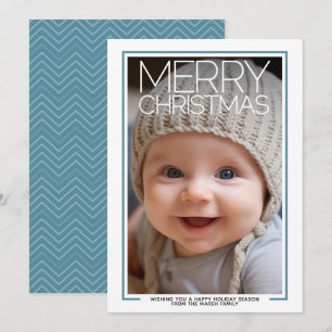 Photo - huge Merry Christmas - Modern White Border Holiday Card