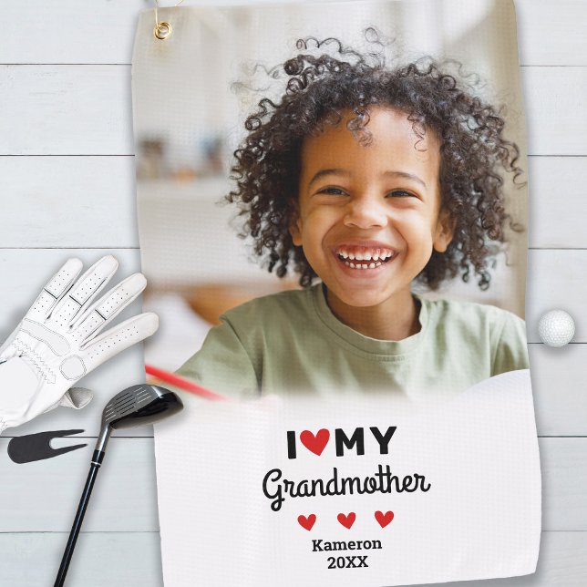 Photo I Love My Grandmother Golfer Name Custom Golf Towel (Creator Uploaded)