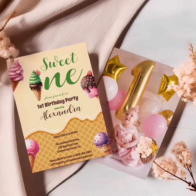 Photo Ice Cream Sweet One First Birthday Invitation (Creator Uploaded)