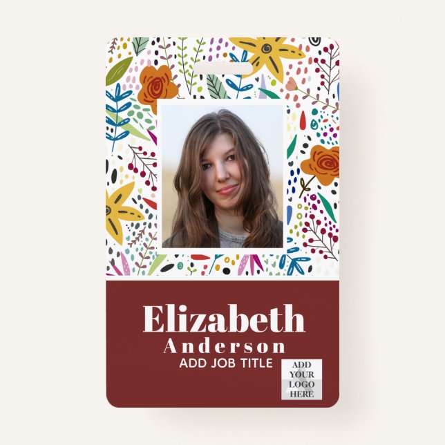 PHOTO ID - Employee VIP Pass - Girly Flowers ID Badge (Front)