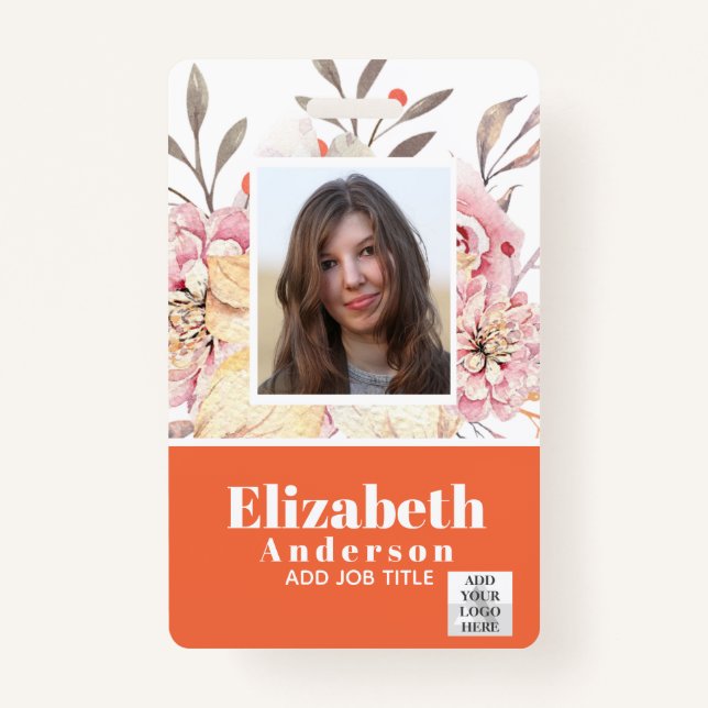 PHOTO ID - Employee VIP Pass - Girly Flowers ID Badge (Front)