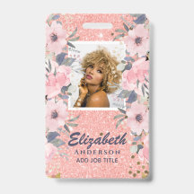 PHOTO ID - Employee VIP Pass Girly Glitter Flowers