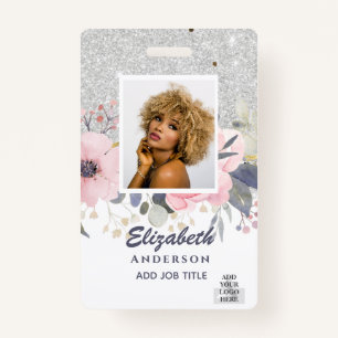 PHOTO-ID Employee VIP PASS Girly Glitter Flowers ID Badge
