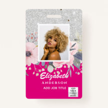 PHOTO-ID Employee VIP PASS Girly Glitter Flowers