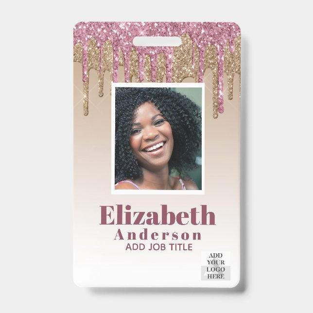 PHOTO ID - Employee VIP Pass Girly Glitter Glam Badge (Front)