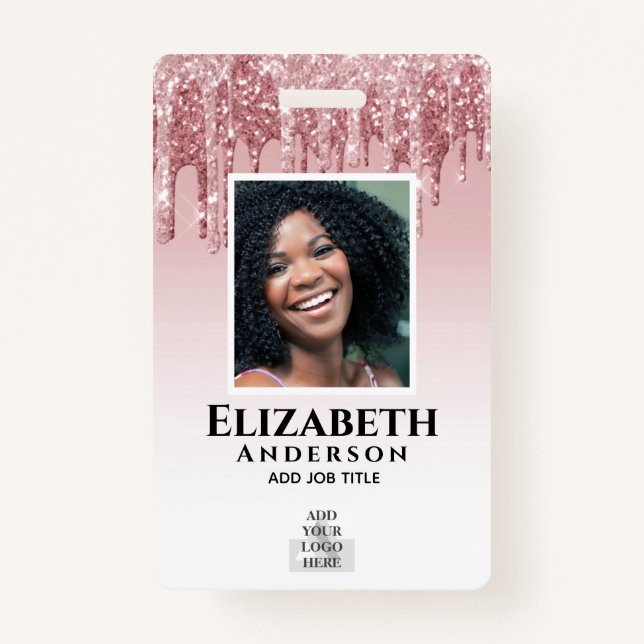PHOTO ID - Employee VIP Pass Girly Glitter Glam ID Badge (Front)