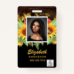 PHOTO-ID Employee VIP PASS RUSTIC Sunflowers ID Badge