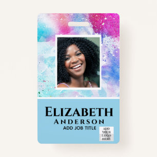 PHOTO-ID Employee VIP PASS Watercolor Abstracts ID Badge